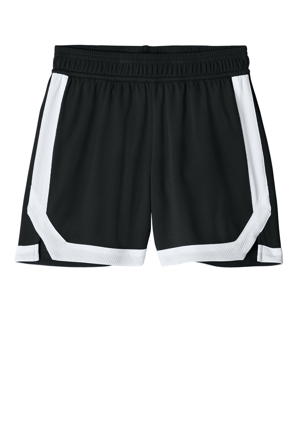 Front View of Blk/White Sport-Tek Youth Rival Basketball 5" Short YST901