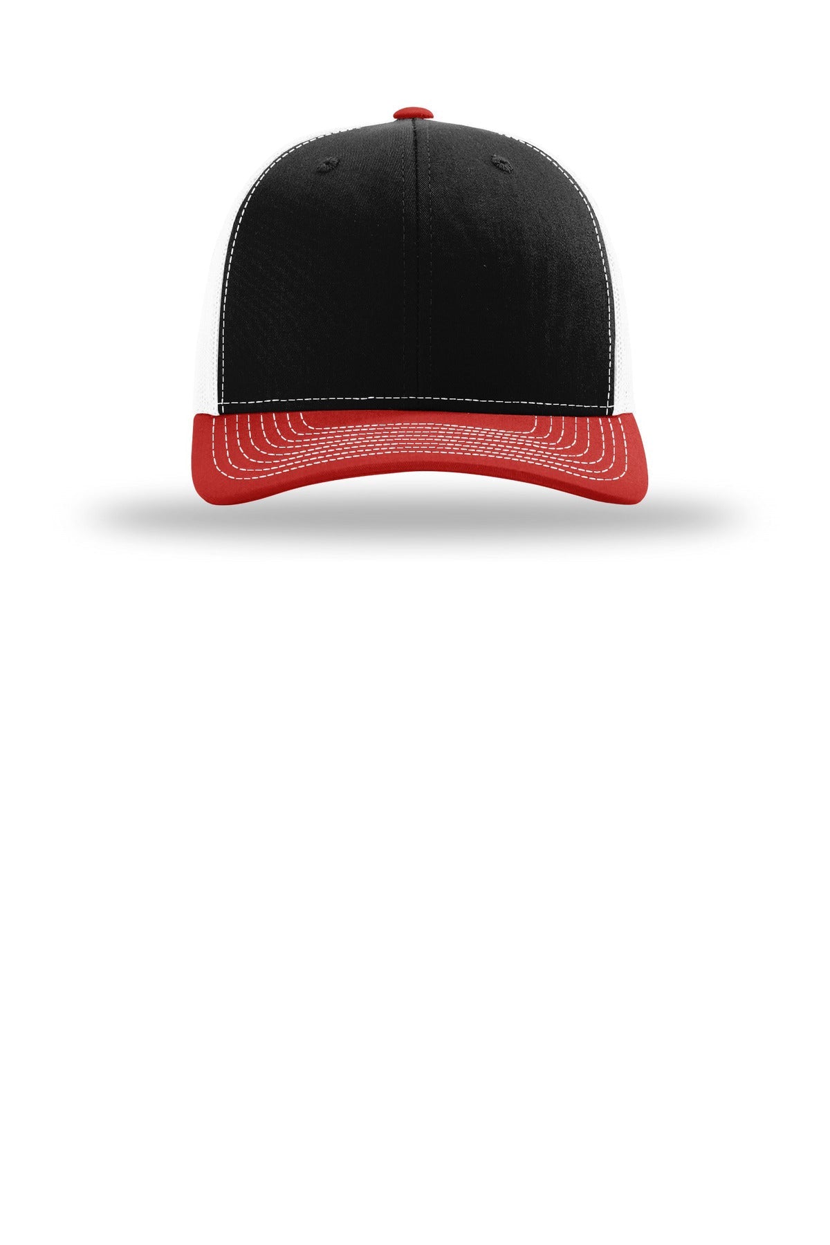 Front View of Blk/Wh/Red Richardson Trucker Cap 112
