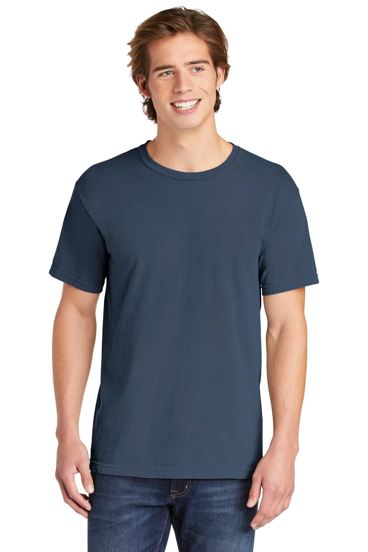 Front View of Blue Jean COMFORT COLORS Heavyweight Ring Spun Tee. 1717