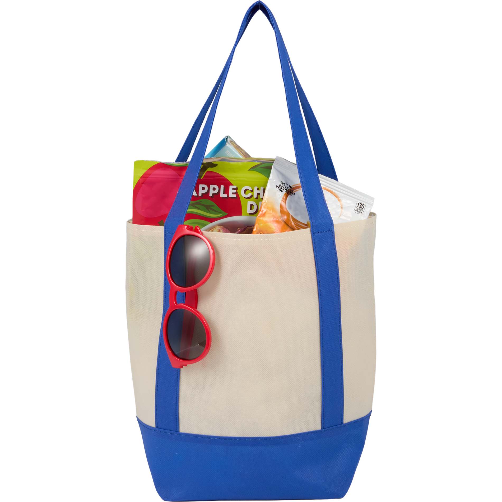 Front View of Blue Mini Non Woven LighthouseTote plain