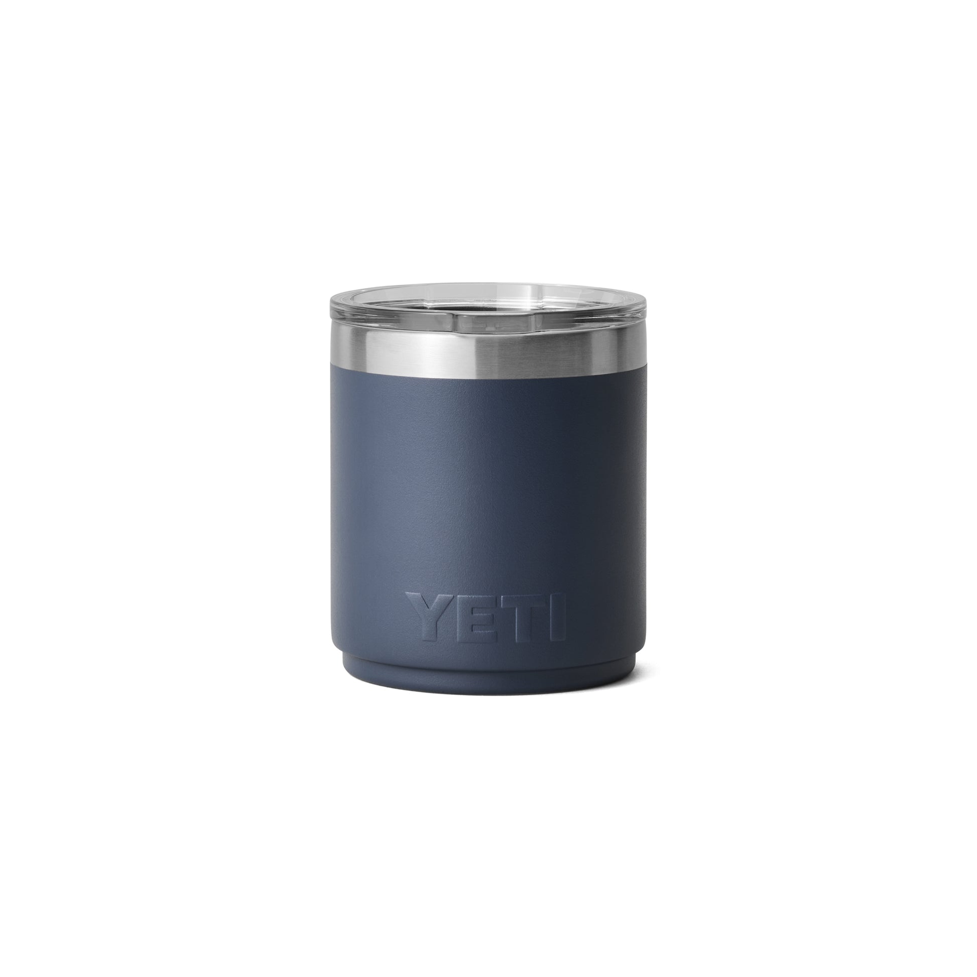 Front View of Blue-Navy Rambler® 10 oz Stackable Lowball with MagSlider™ Lid plain