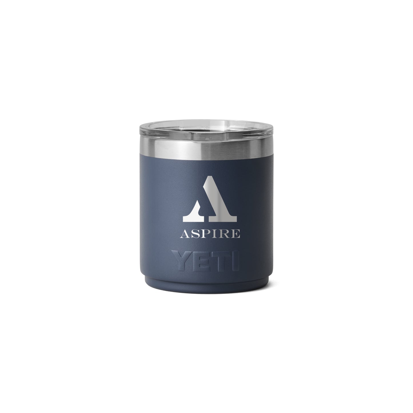 Front View of Blue-Navy Rambler® 10 oz Stackable Lowball with MagSlider™ Lid