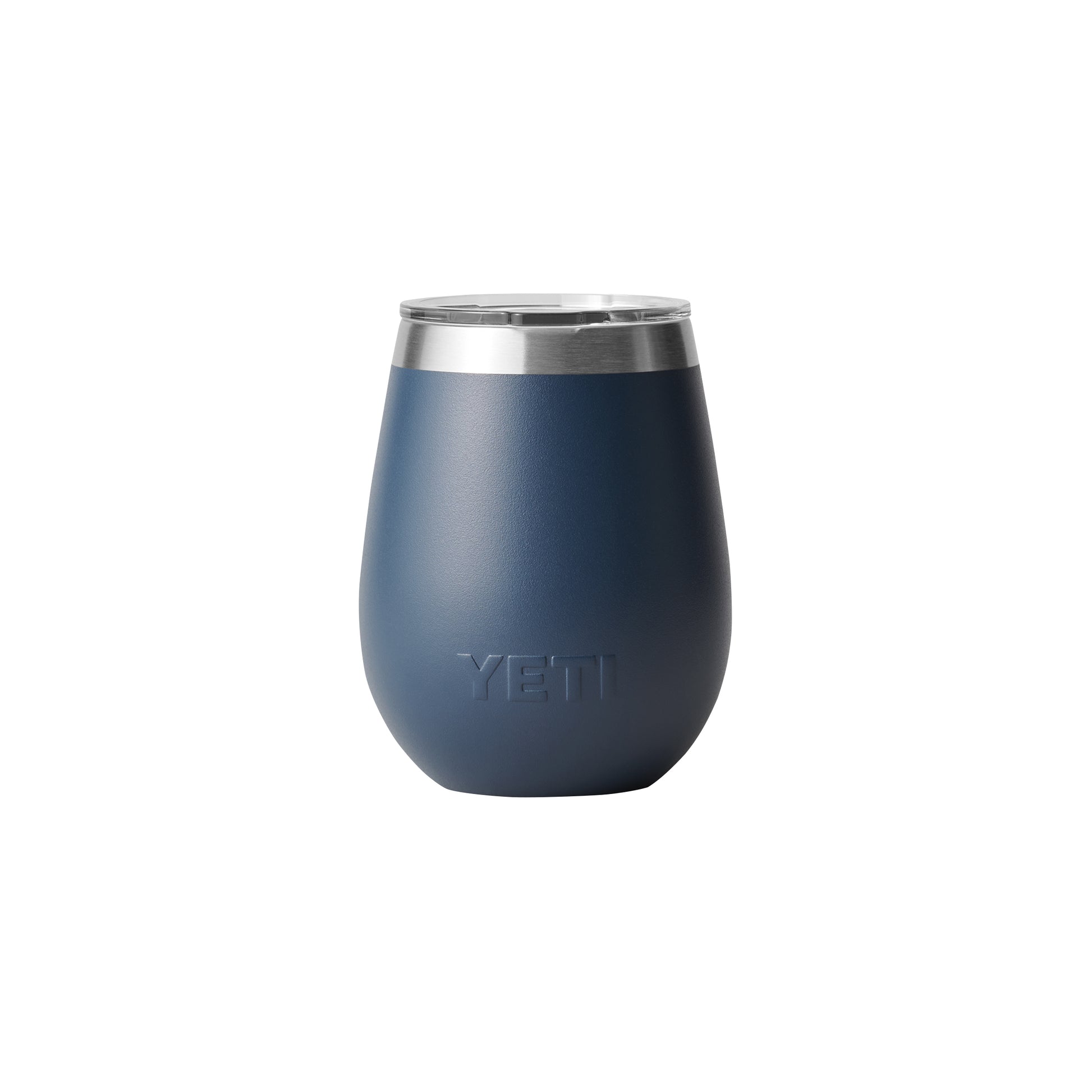 Front View of Blue-Navy Rambler® 10 oz Wine Tumbler with MagSlider™ Lid plain