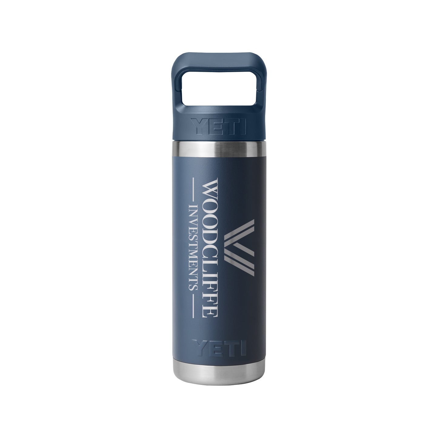 Front View of Blue-Navy Rambler® 18 oz Water Bottle with Color-Matched Straw Cap