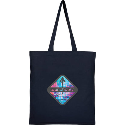 Front View of Blue Organic 8oz Cotton Double Stitch Tote