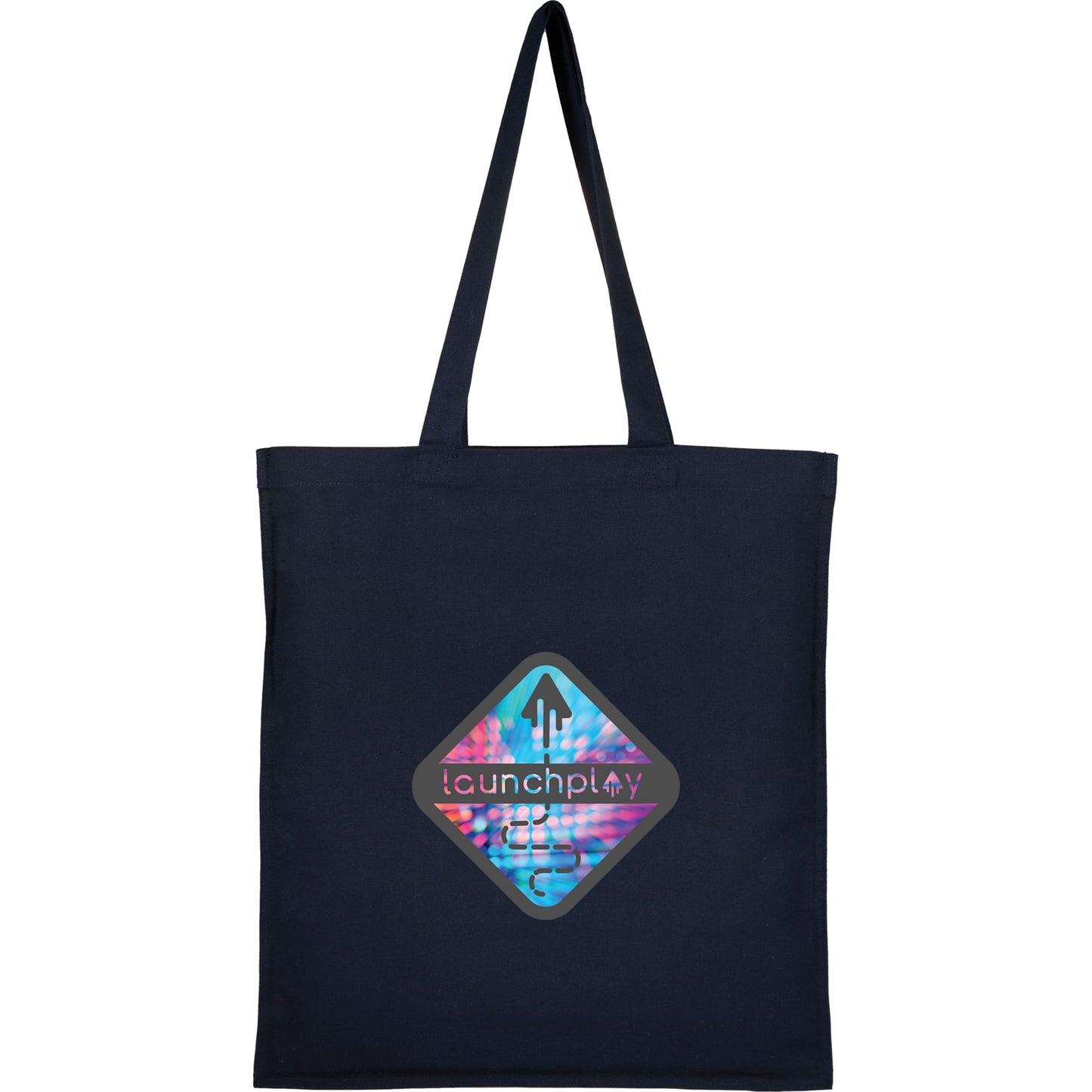 Front View of Blue Organic 8oz Cotton Double Stitch Tote