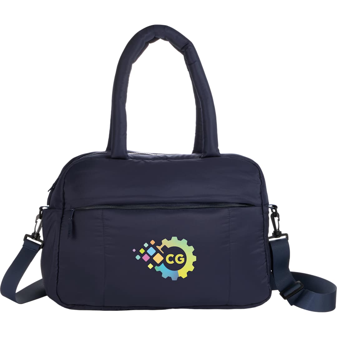 Front View of Blue Puffer Recycled Duffle Bag