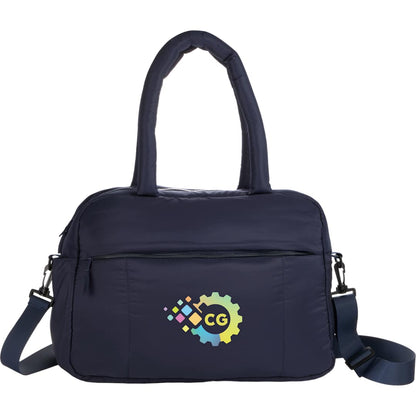 Front View of Blue Puffer Recycled Duffle Bag