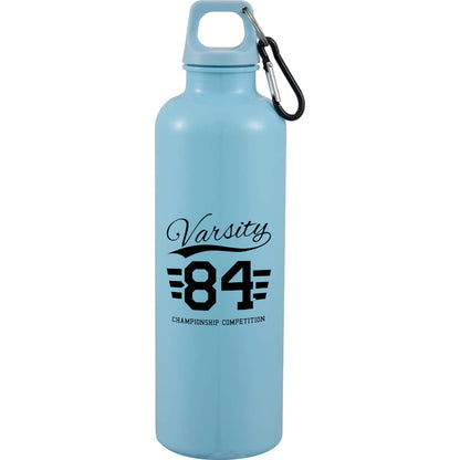 Front View of Blue Race 25oz  Recycled Bottle with Carabiner