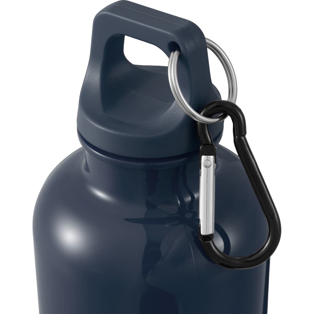Front View of Blue Race 25oz  Recycled Bottle with Carabiner