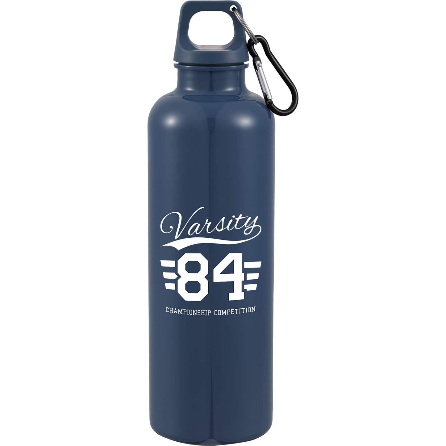 Front View of Blue Race 25oz  Recycled Bottle with Carabiner