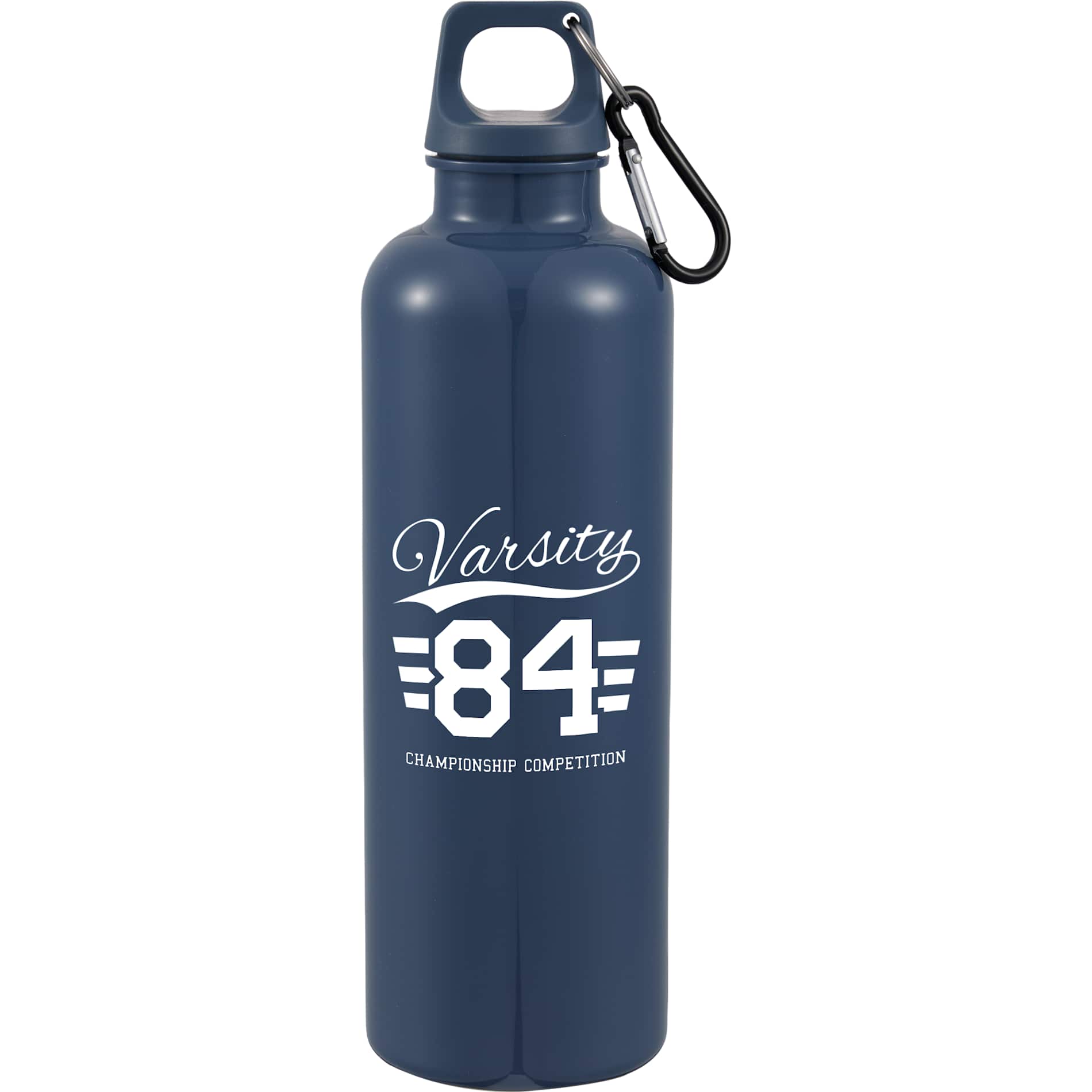 Front View of Blue Race 25oz  Recycled Bottle with Carabiner