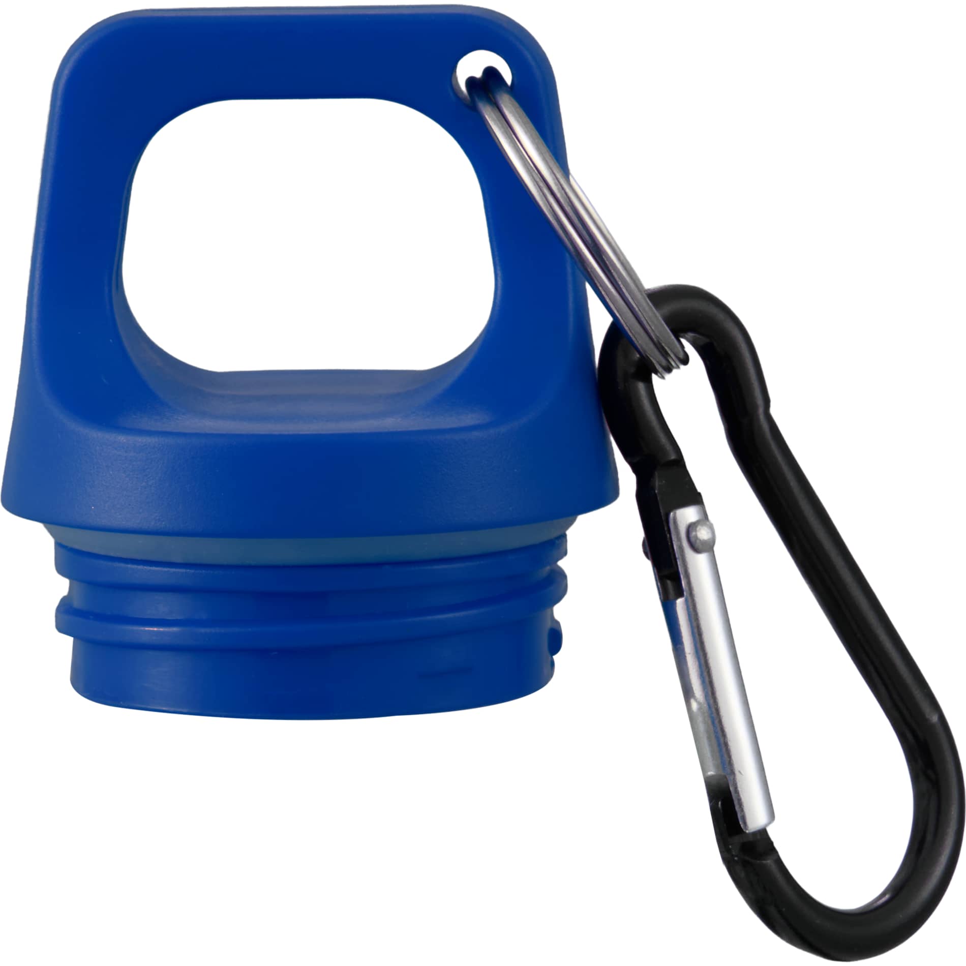 Front View of Blue Race 25oz  Recycled Bottle with Carabiner
