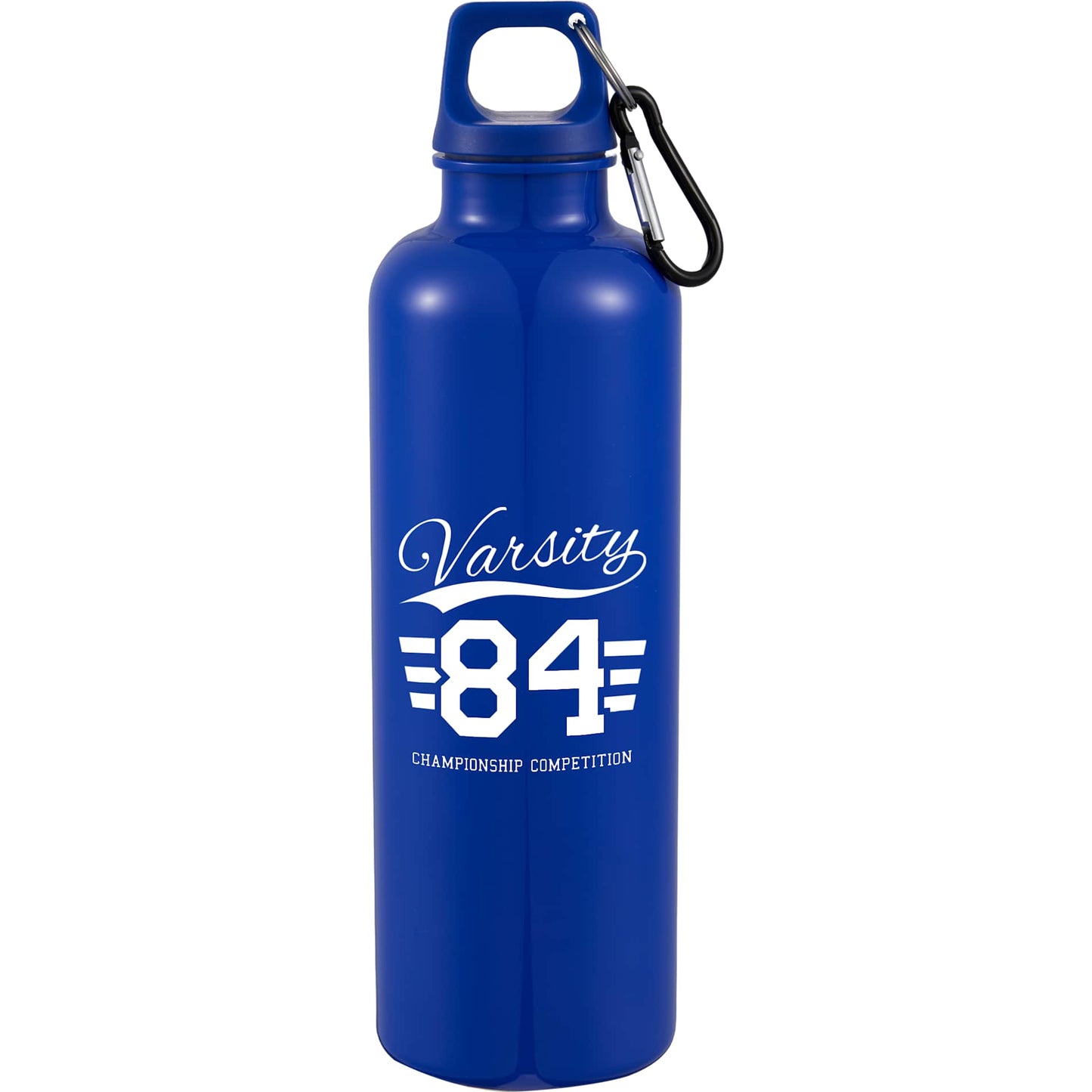 Front View of Blue Race 25oz  Recycled Bottle with Carabiner