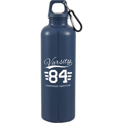 Front View of Blue Race 25oz  Recycled Bottle with Carabiner