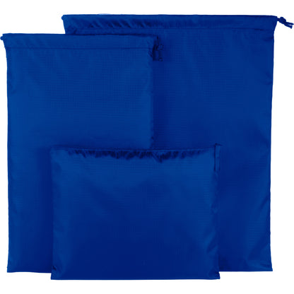 Front View of Blue Recycled Travel Bag Set plain