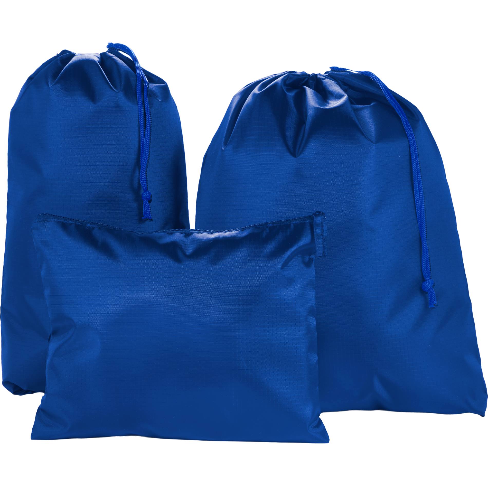 Front View of Blue Recycled Travel Bag Set plain
