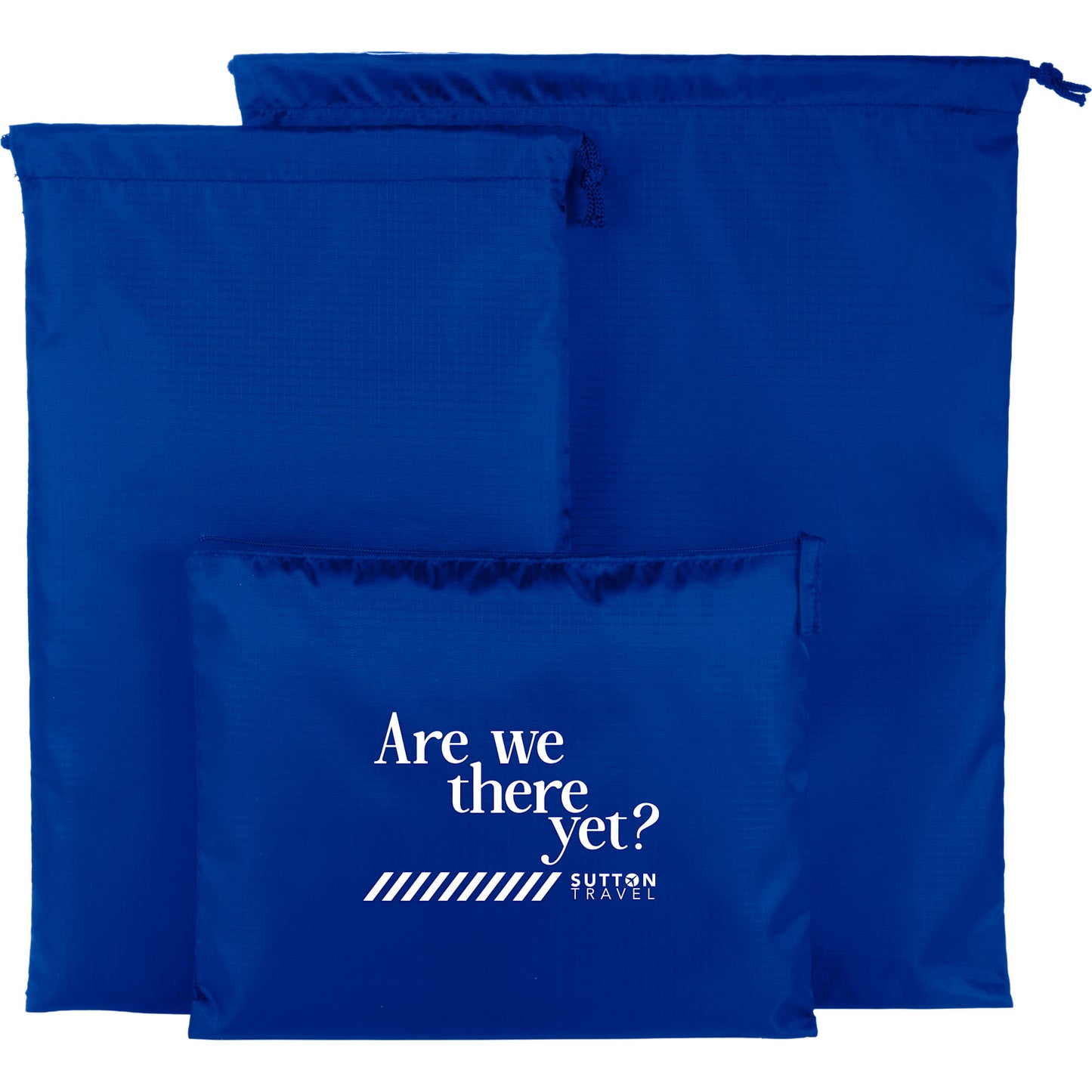 Front View of Blue Recycled Travel Bag Set