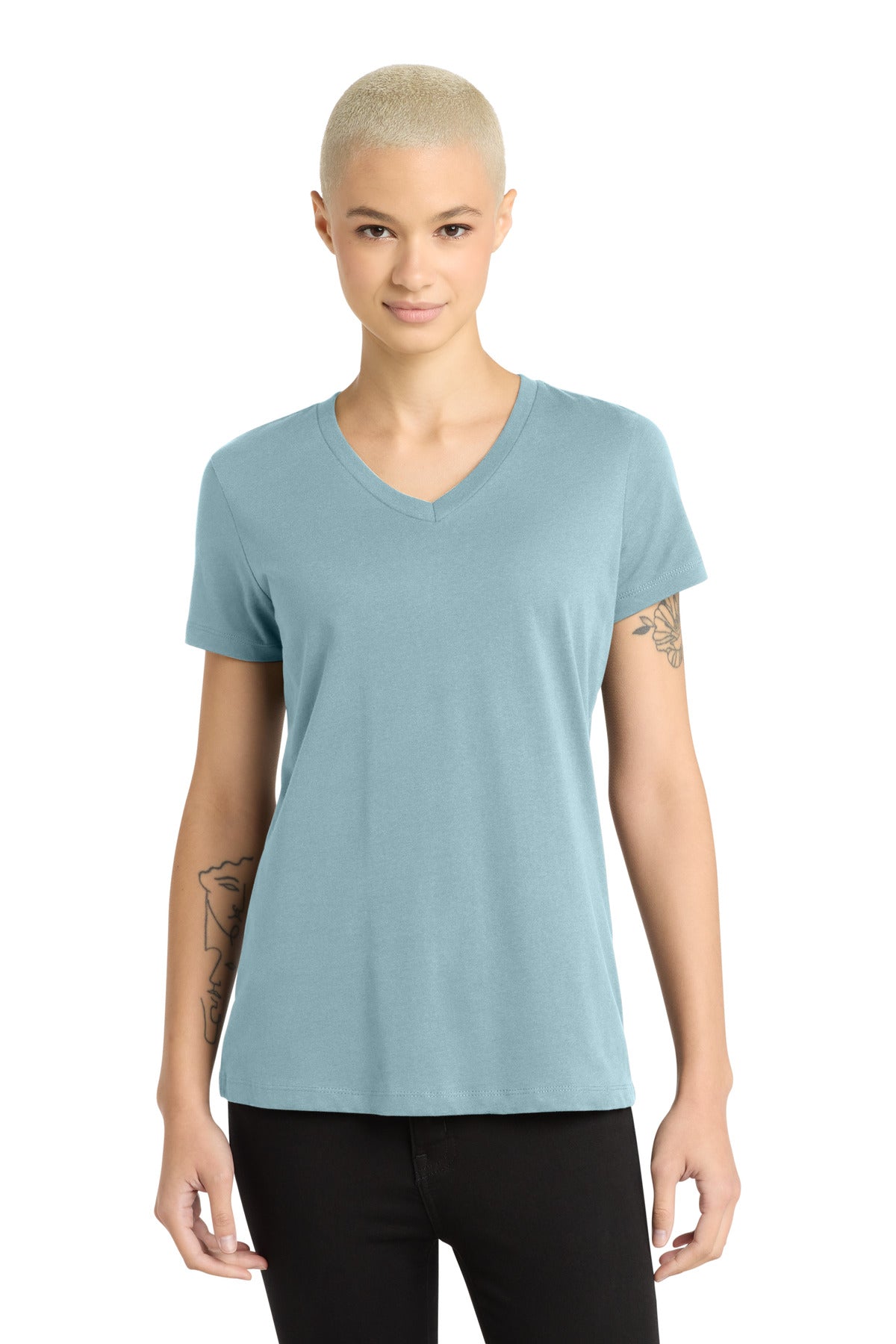 Front View of BlueFog District - Women's Perfect Weight V-Neck Tee. DM1170L