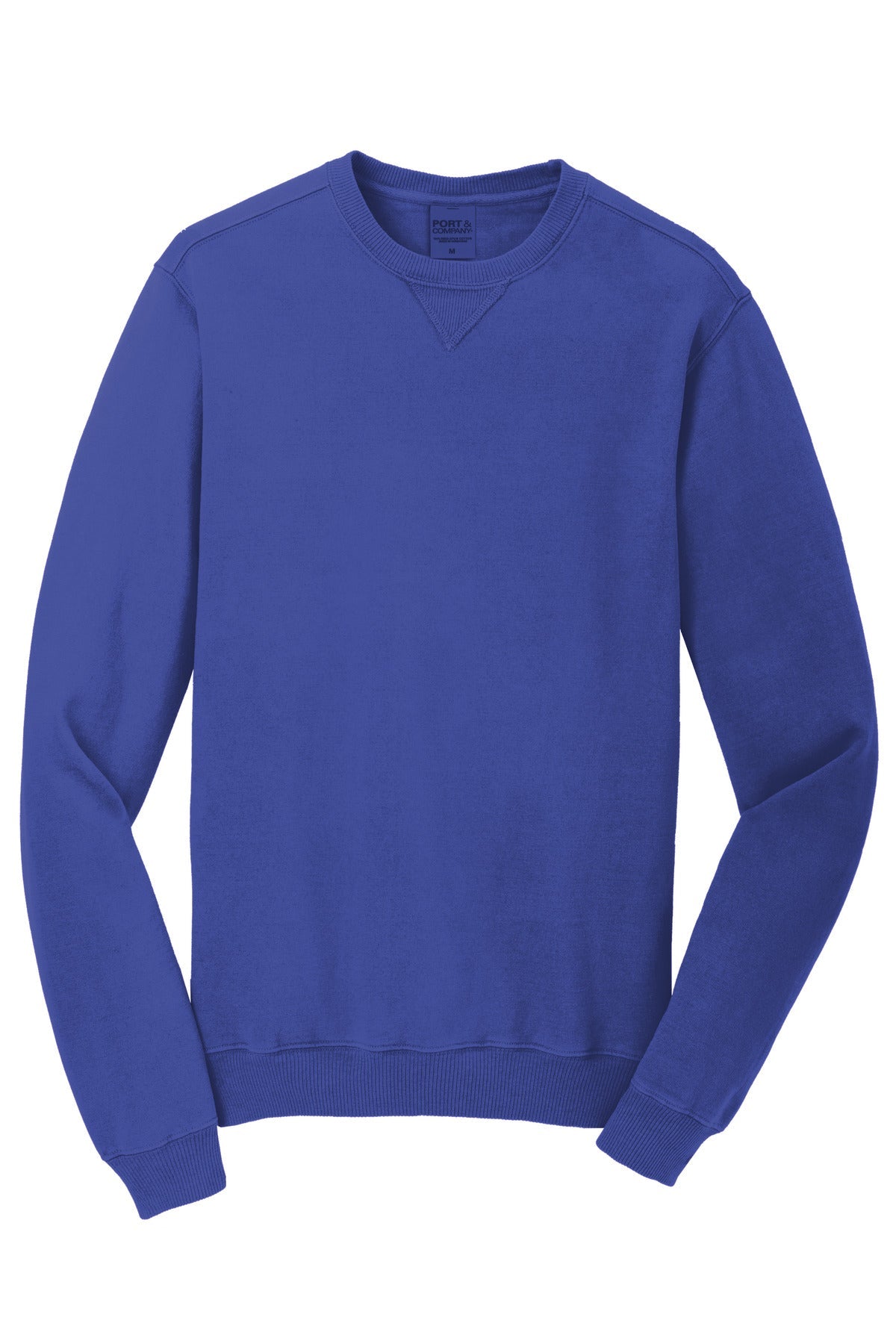Front View of BlueIris Port & Co Beach Wash Garment-Dyed Crewneck Sweatshirt PC098