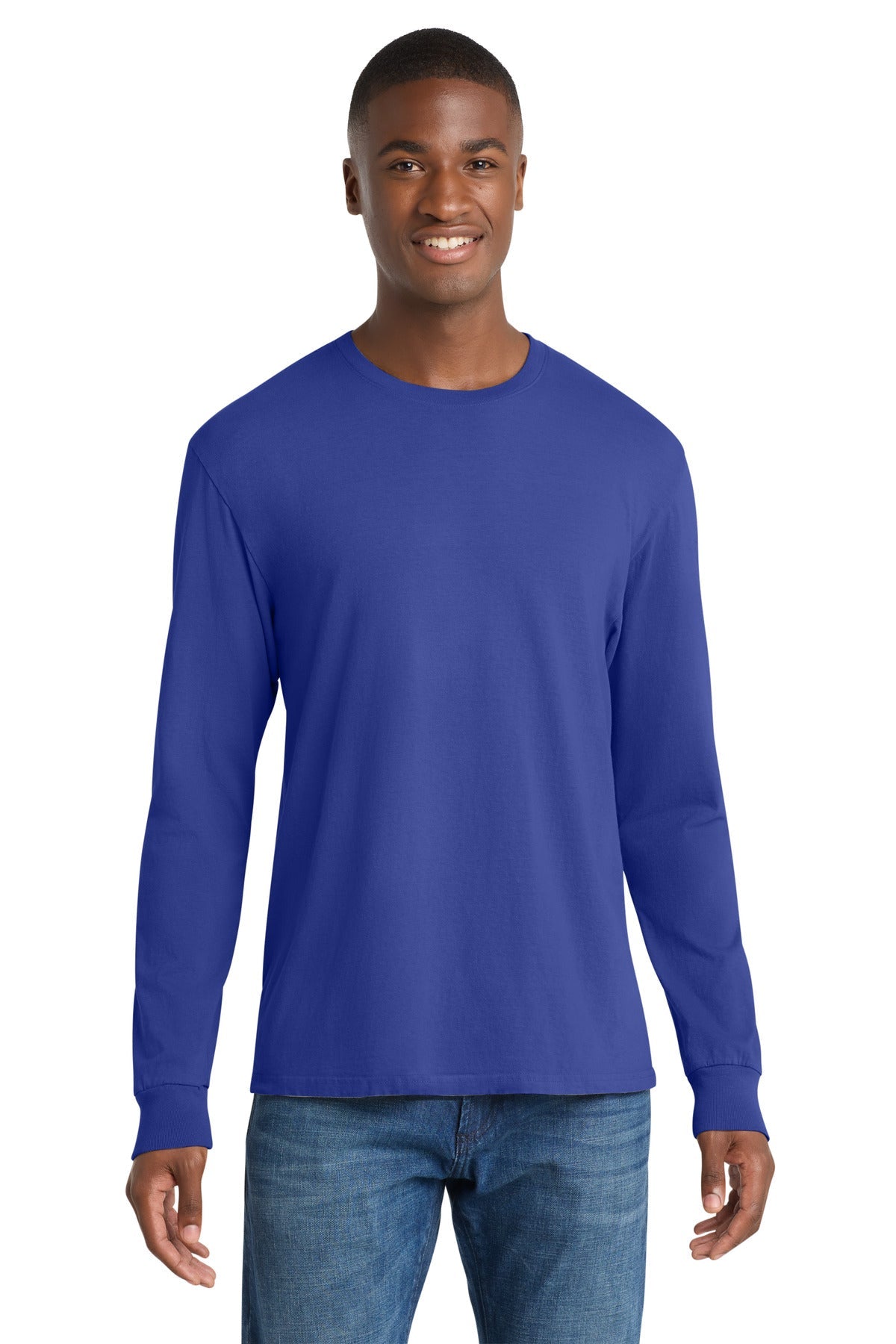 Front View of BlueIris Port & Co Beach Wash Garment-Dyed Long Sleeve Tee PC099LS