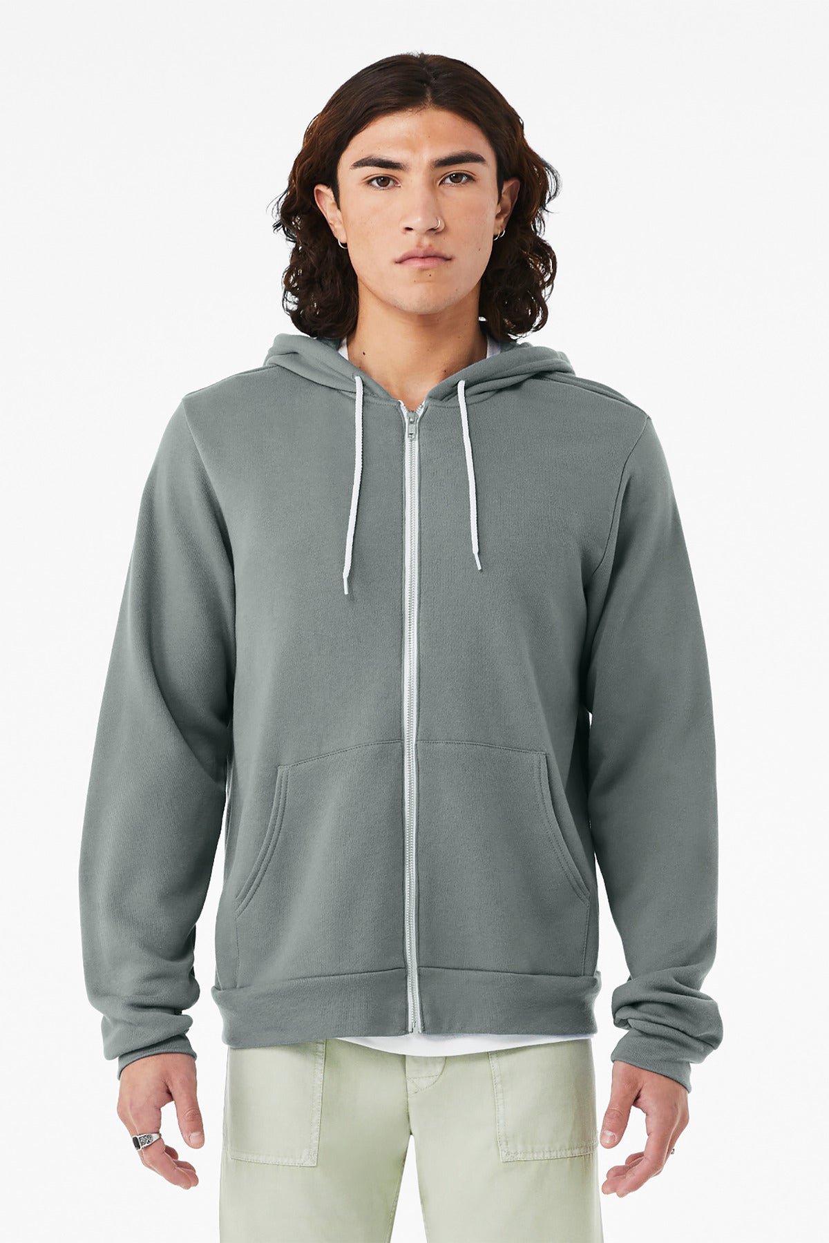 Front View of BlueStorm BELLA+CANVAS Unisex Sponge Fleece Full-Zip Hoodie. BC3739