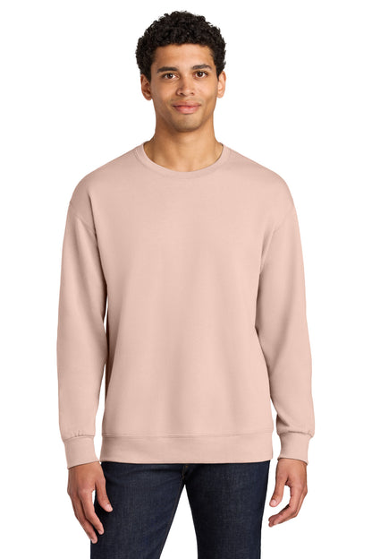 Front View of BlushPink Jerzees Ultimate Unisex CVC Ring Spun Crewneck Sweatshirt IC48M