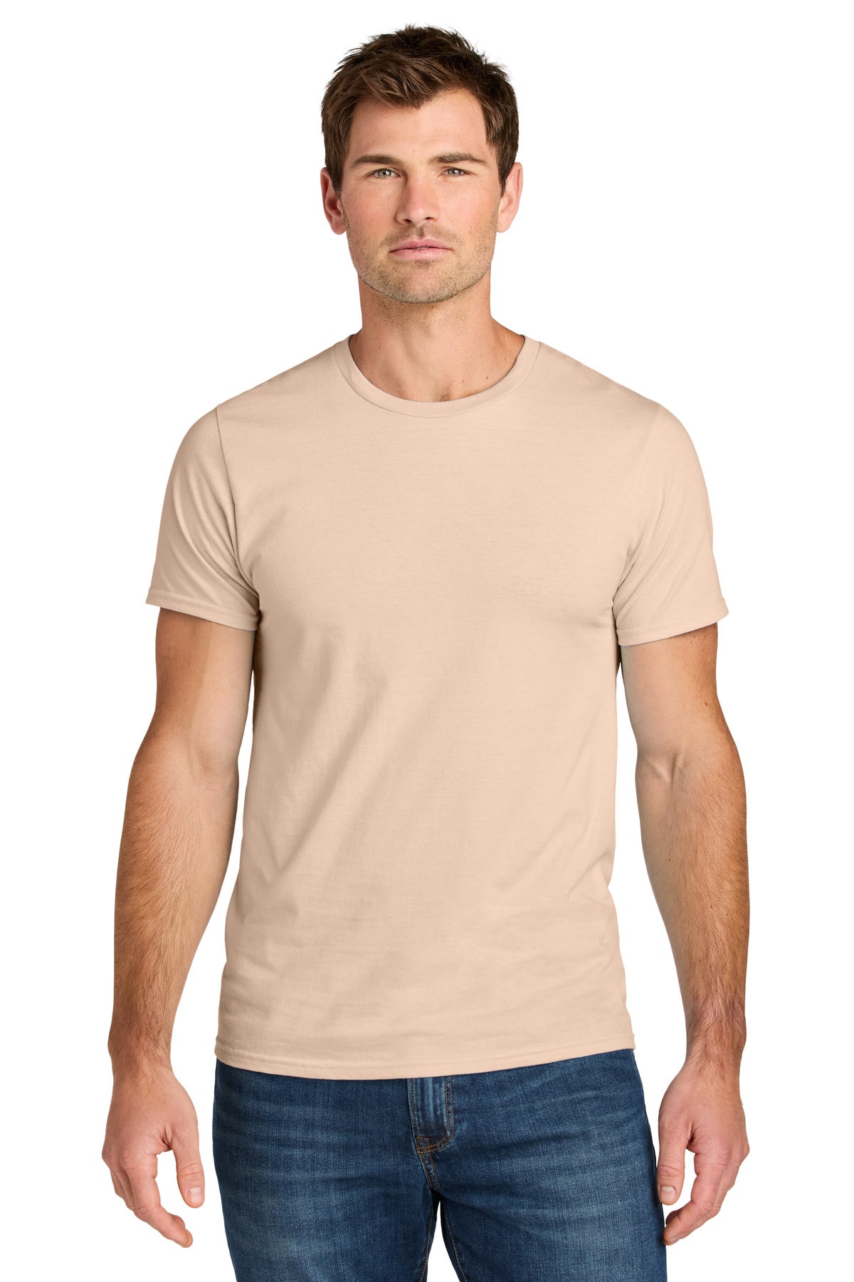 Front View of BlushPink Jerzees Ultimate Unisex Ring Spun T-Shirt IC46M