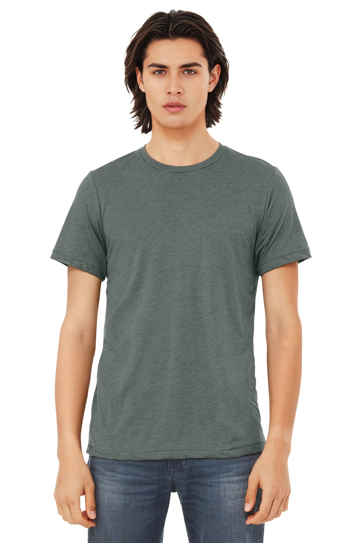 Front View of BluStormTb BELLA+CANVAS Unisex Triblend Short Sleeve Tee. BC3413
