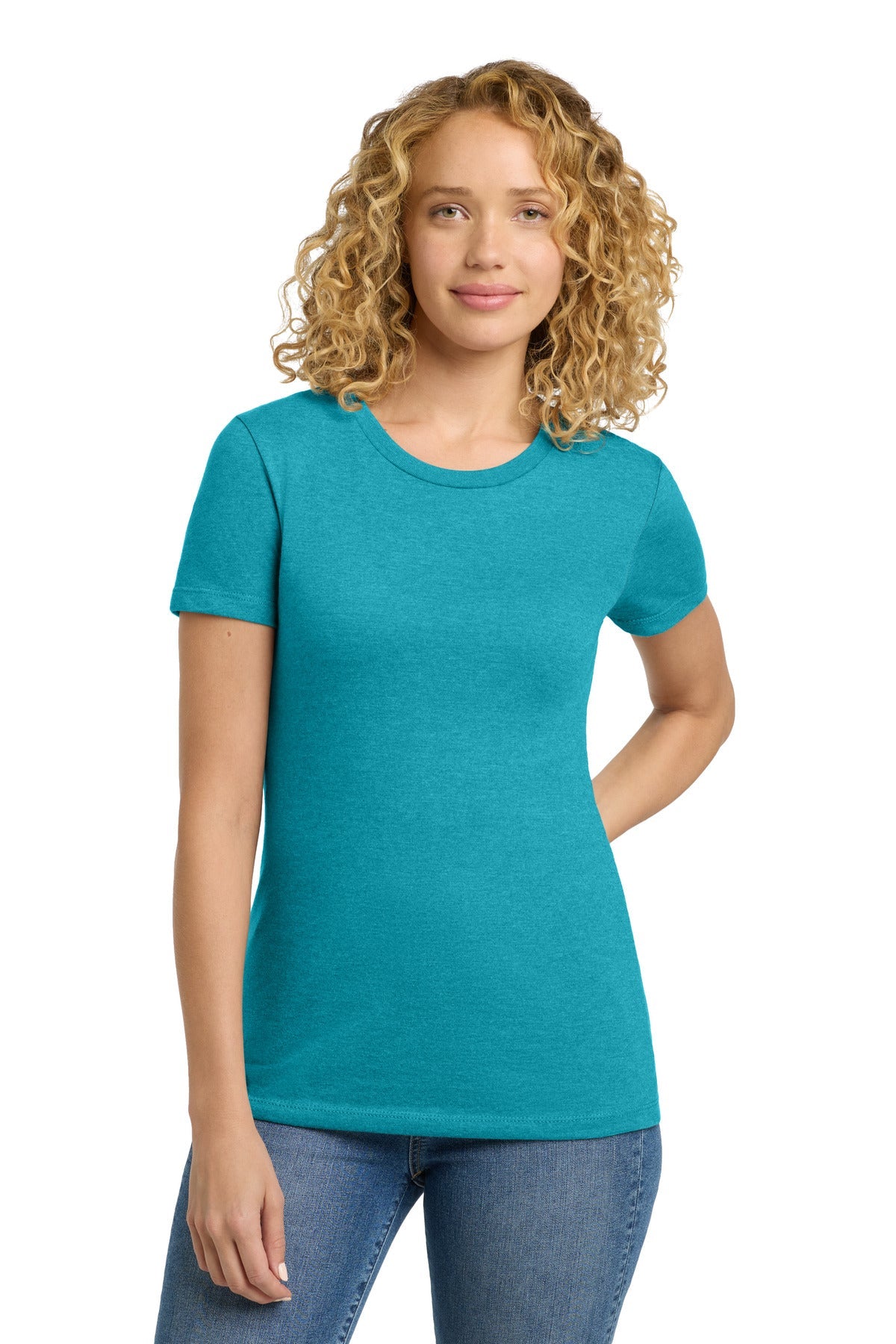 Front View of BondiBlue Next Level Apparel Women's CVC Tee. NL6610