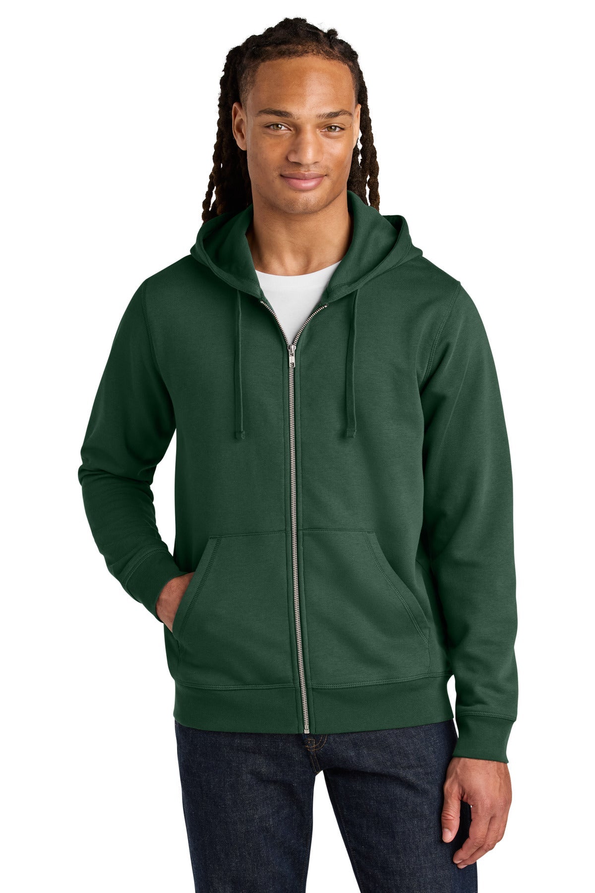 Front View of BottleGrn Stanley/Stella Unisex Mixer Full-Zip Hooded Sweatshirt SXU011