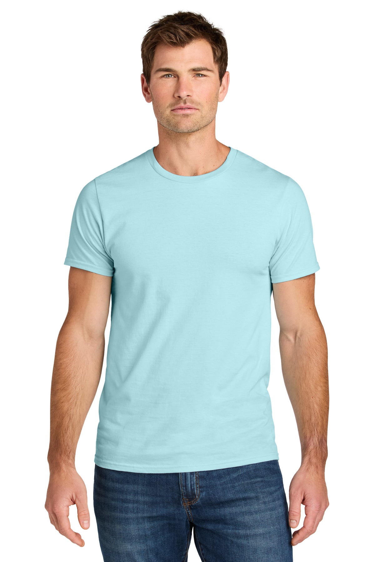 Front View of BreezyBlue Jerzees Ultimate Unisex Ring Spun T-Shirt IC46M