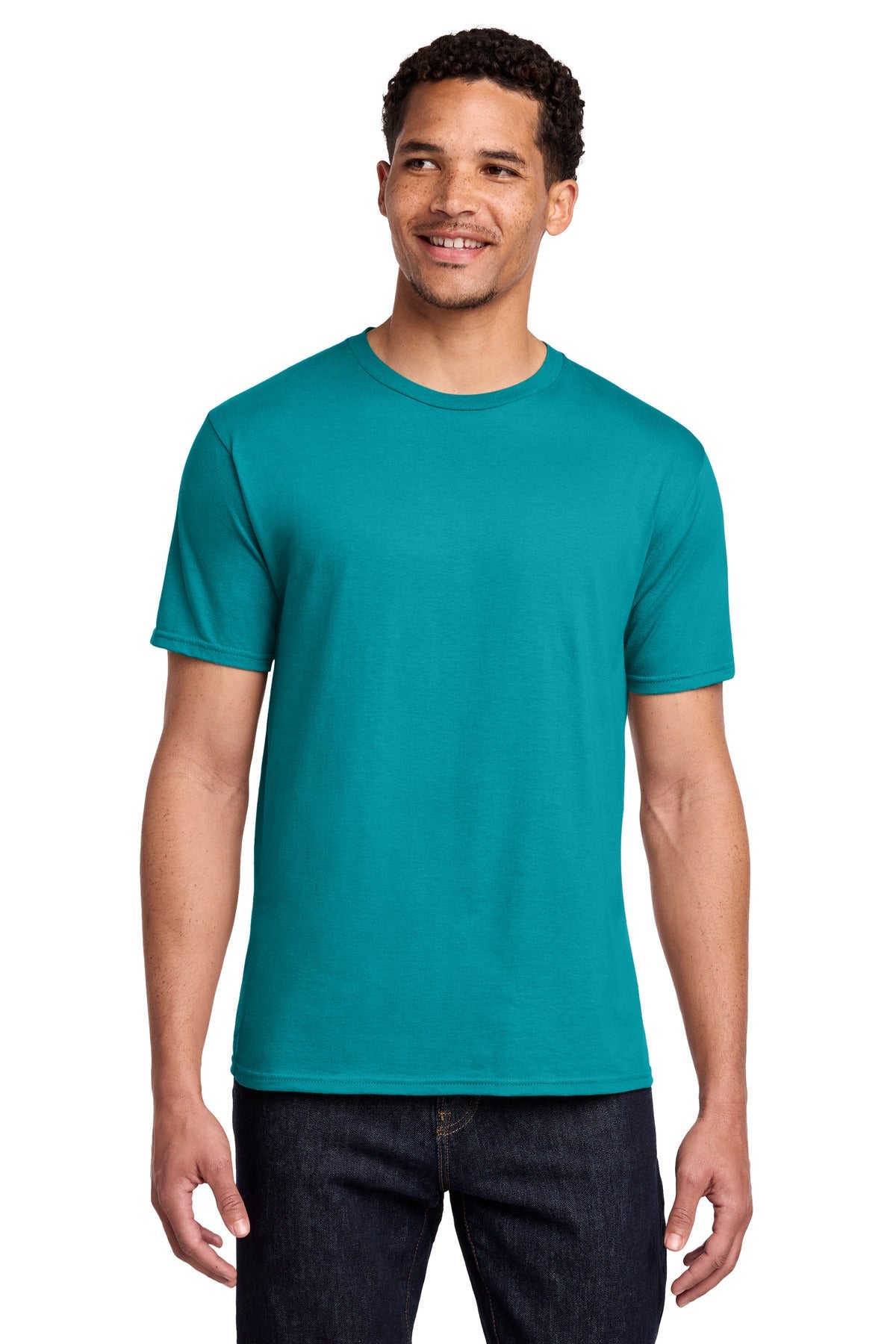 Front View of Bright Aqua Port & Co Fan Favorite Tee. PC450