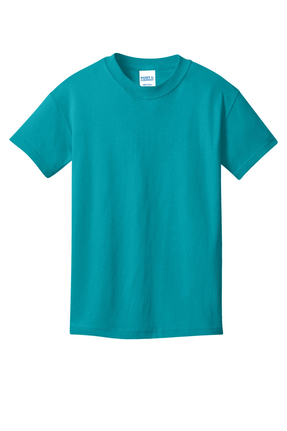 Front View of Bright Aqua Port & Co Youth Core Cotton Tee. PC54Y