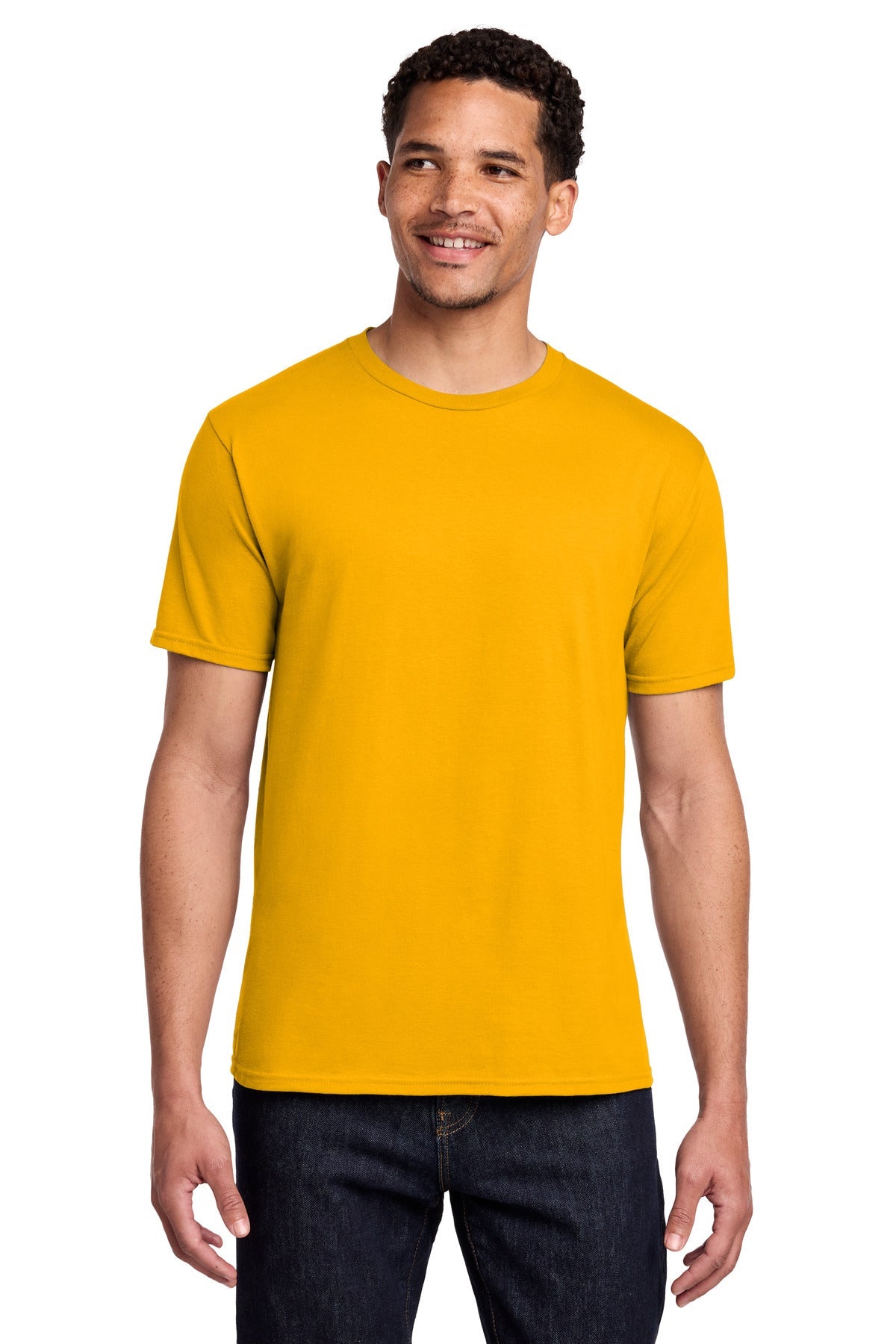 Front View of Bright Gold Port & Co Fan Favorite Tee. PC450