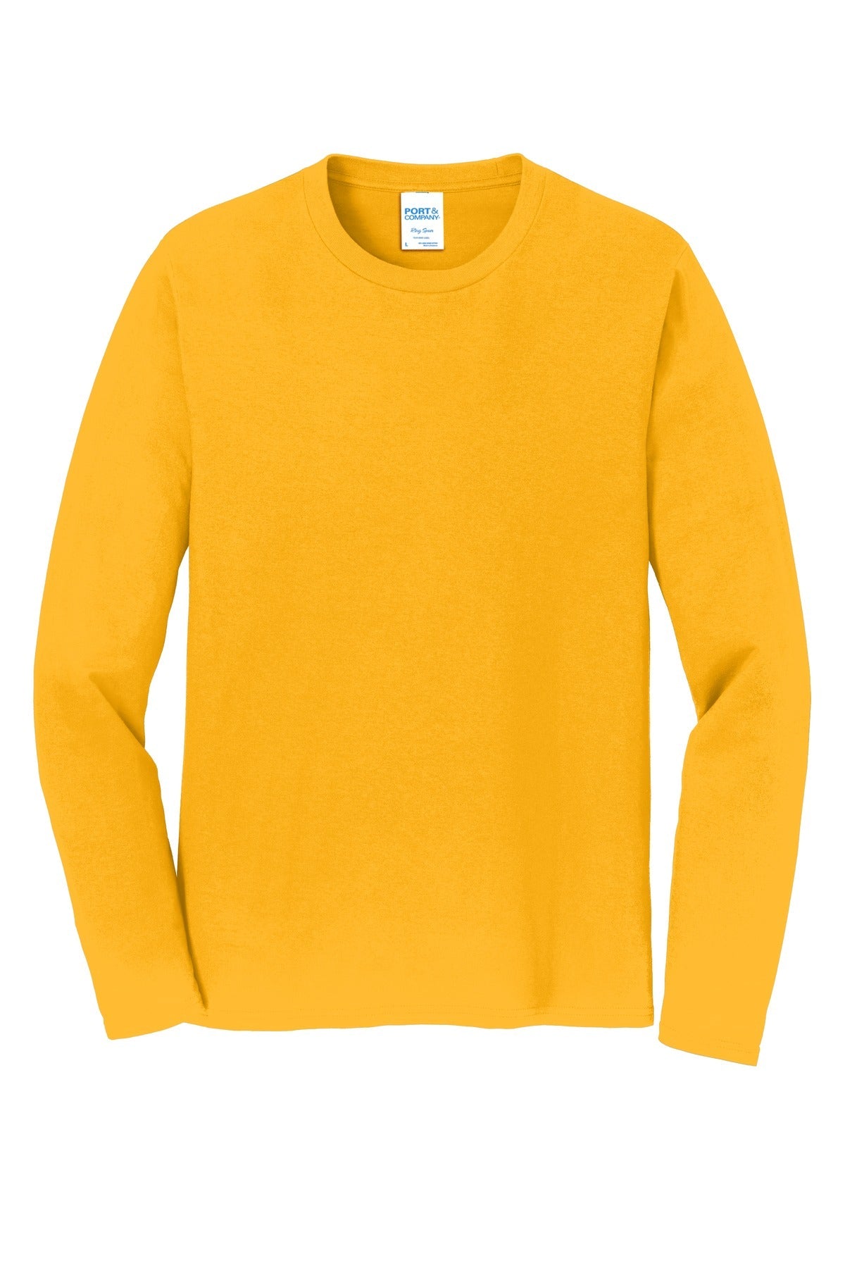 Front View of Bright Gold Port & Co Long Sleeve Fan Favorite Tee. PC450LS