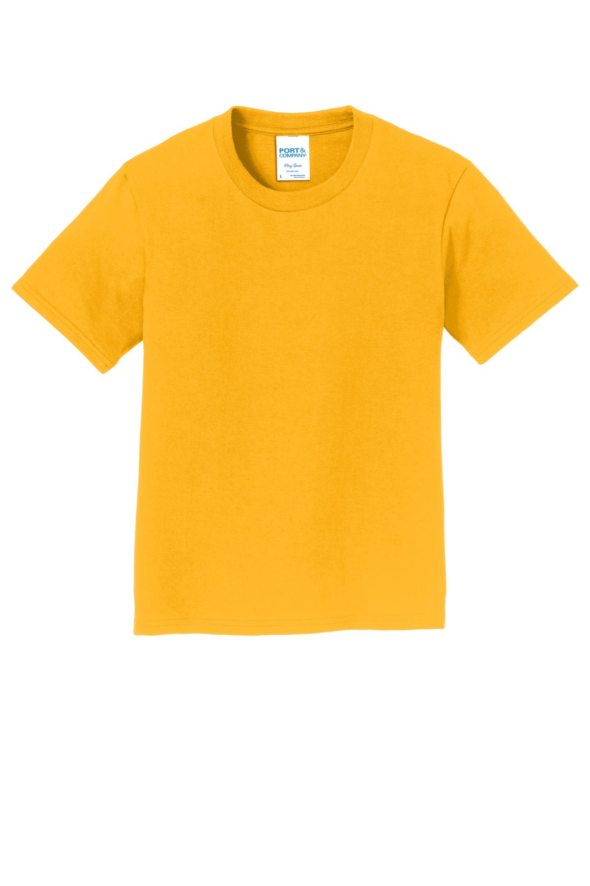 Front View of Bright Gold Port & Co Youth Fan Favorite Tee. PC450Y
