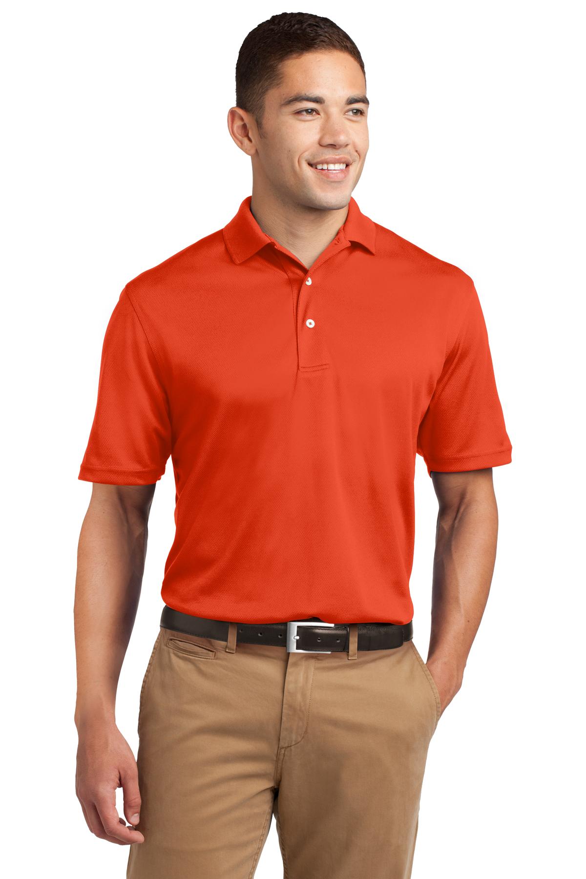 Front View of Bright Orange Sport-Tek Dri-Mesh Polo. K469