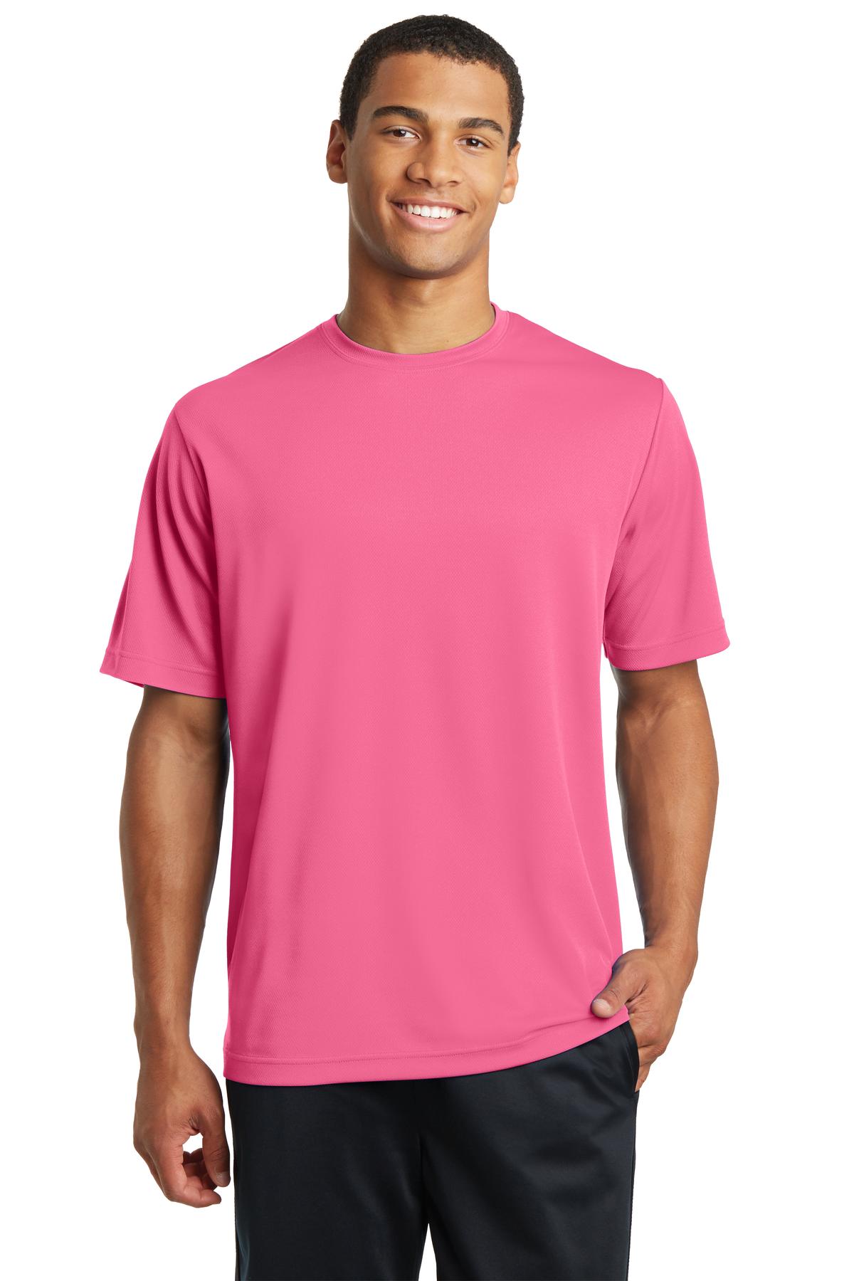 Front View of Bright Pink Sport-Tek PosiCharge RacerMesh Tee. ST340