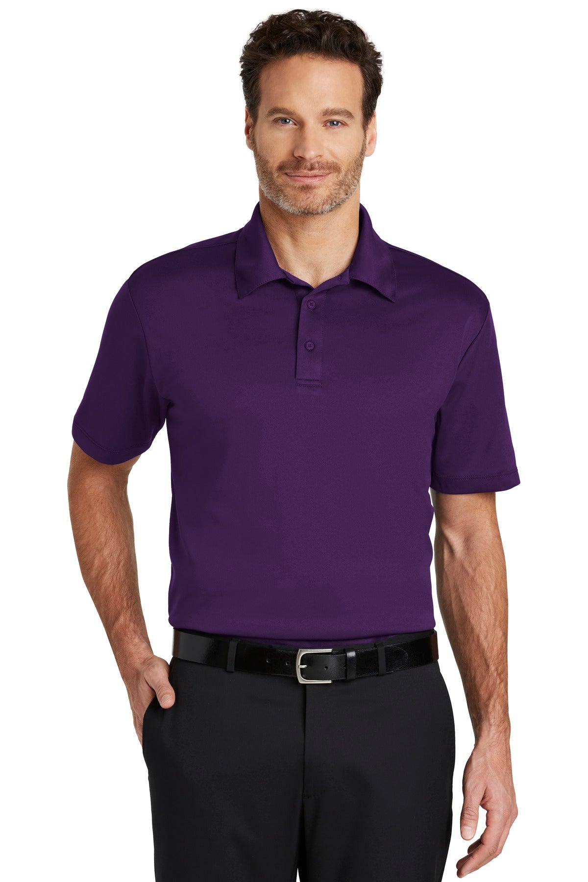 Front View of Bright Purple Port Authority Silk Touch Performance Polo. K540