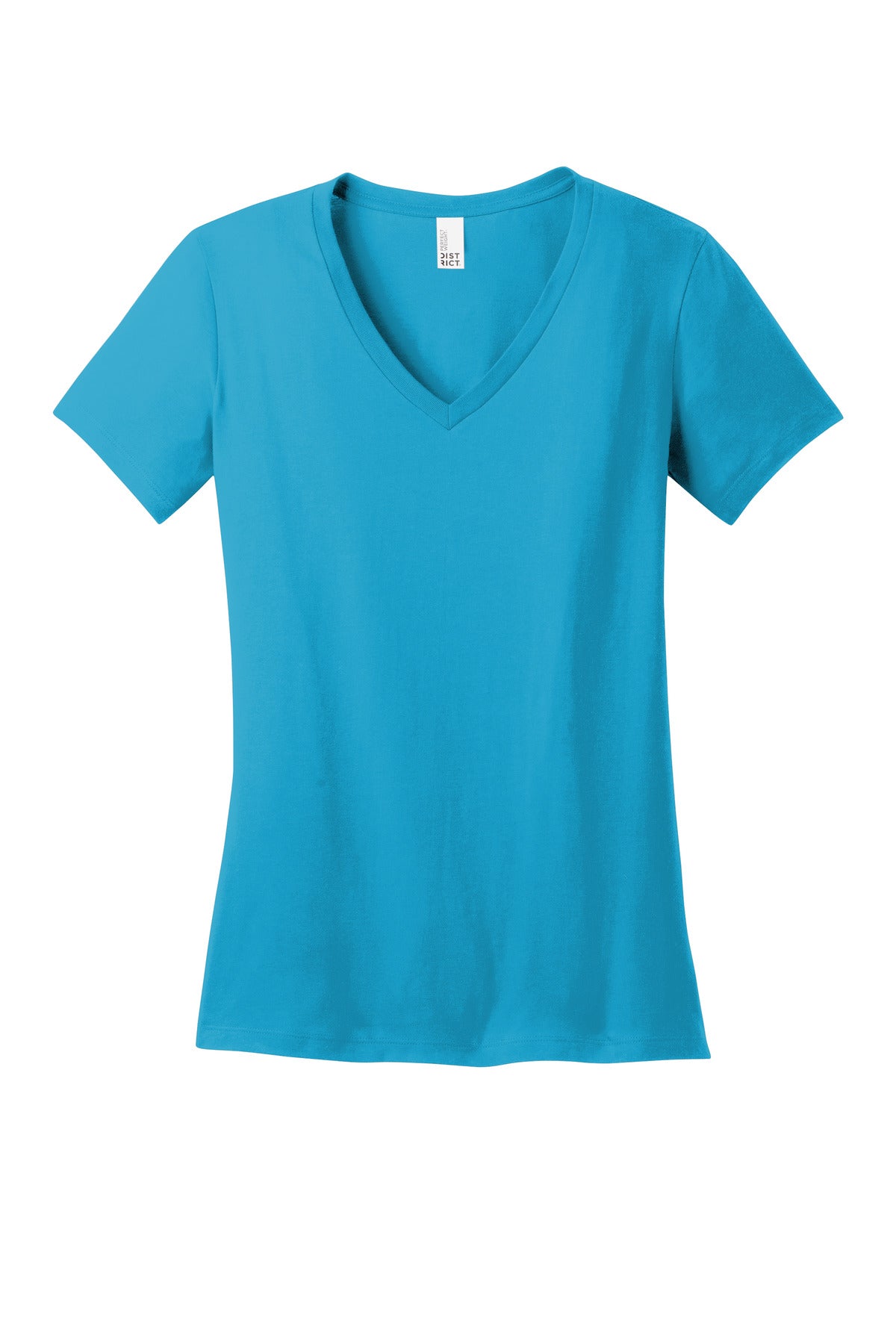 Front View of Bright Turqu District - Women's Perfect Weight V-Neck Tee. DM1170L