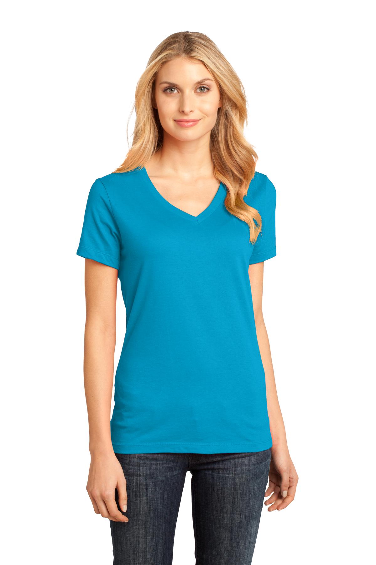 Front View of Bright Turqu District - Women's Perfect Weight V-Neck Tee. DM1170L
