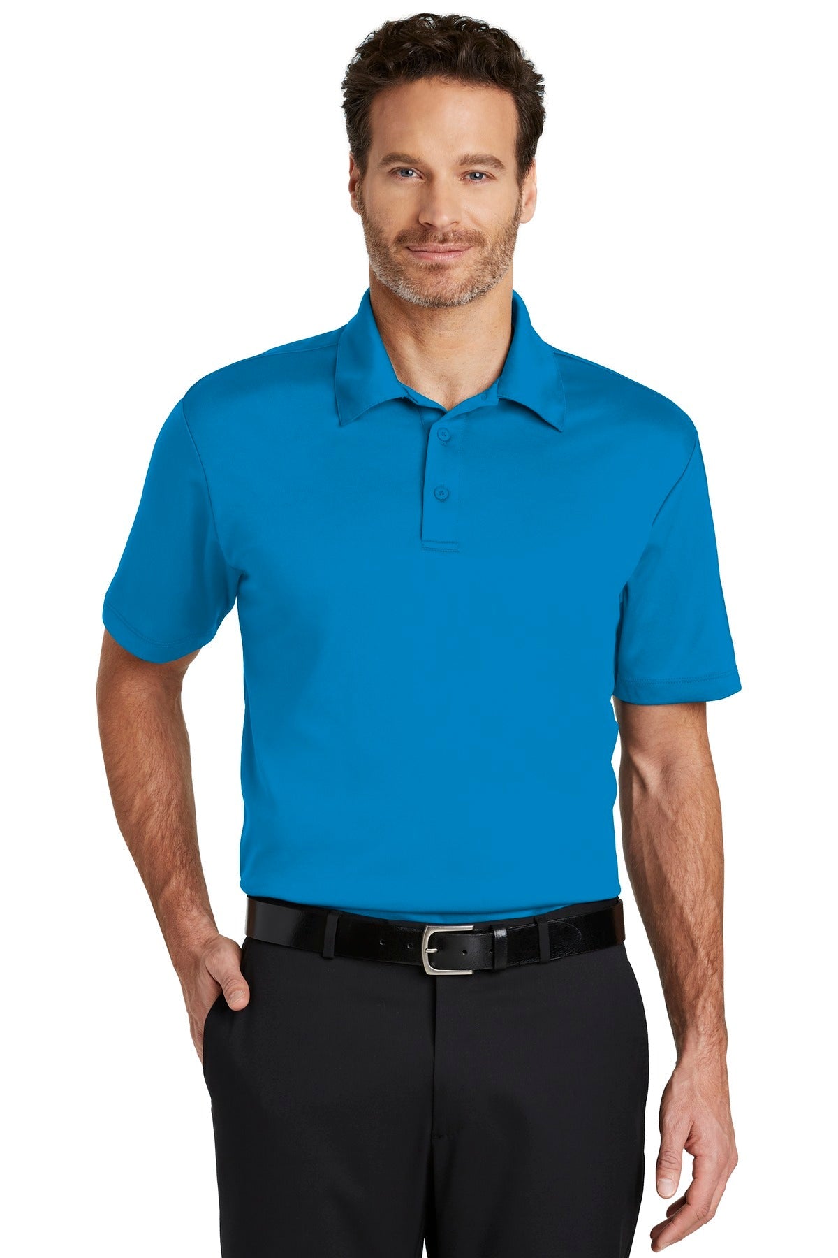 Front View of Brilliant Blue Port Authority Silk Touch Performance Polo. K540