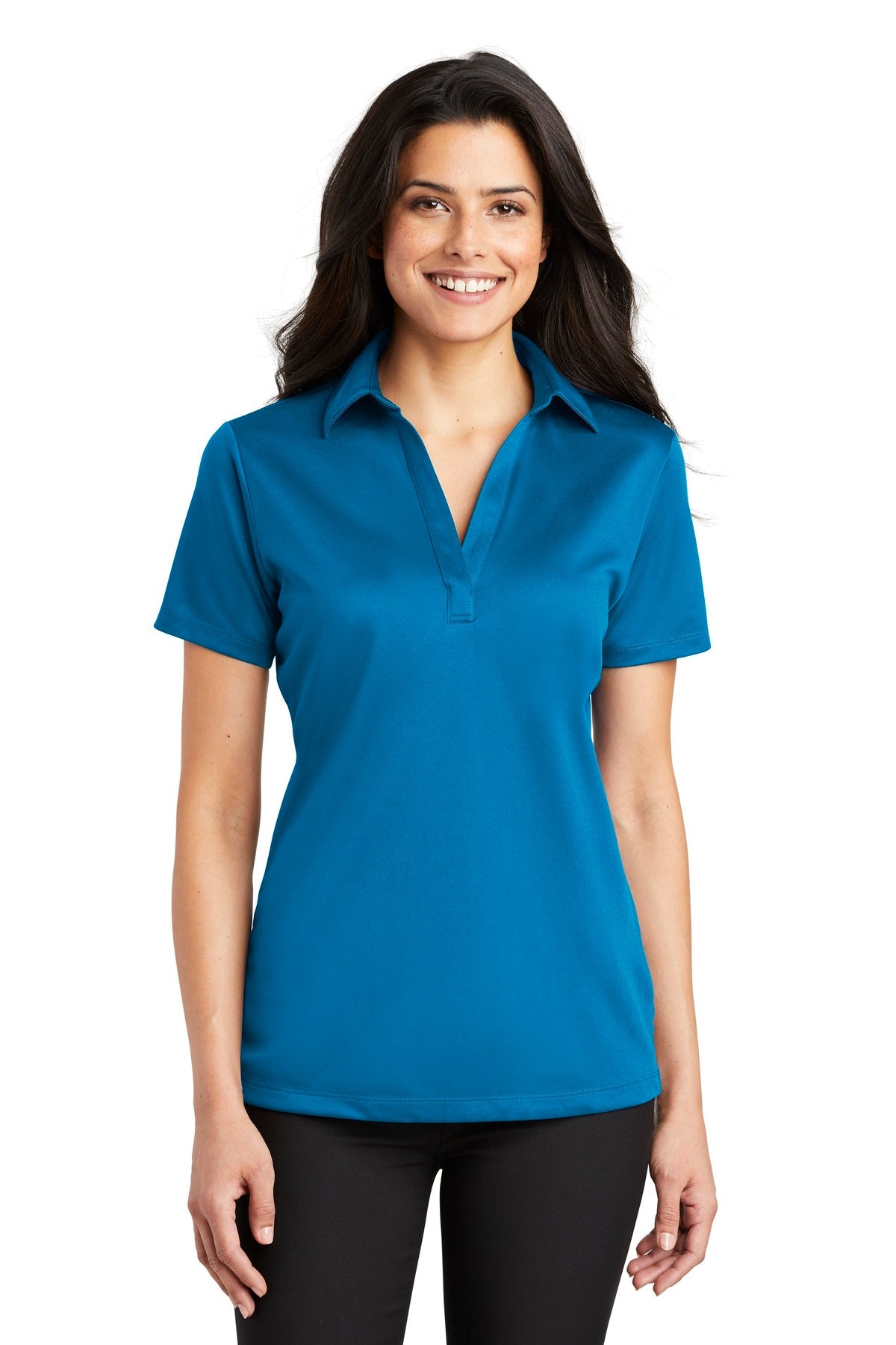 Front View of Brilliant Blue Port Authority Women's Silk Touch Performance Polo. L540