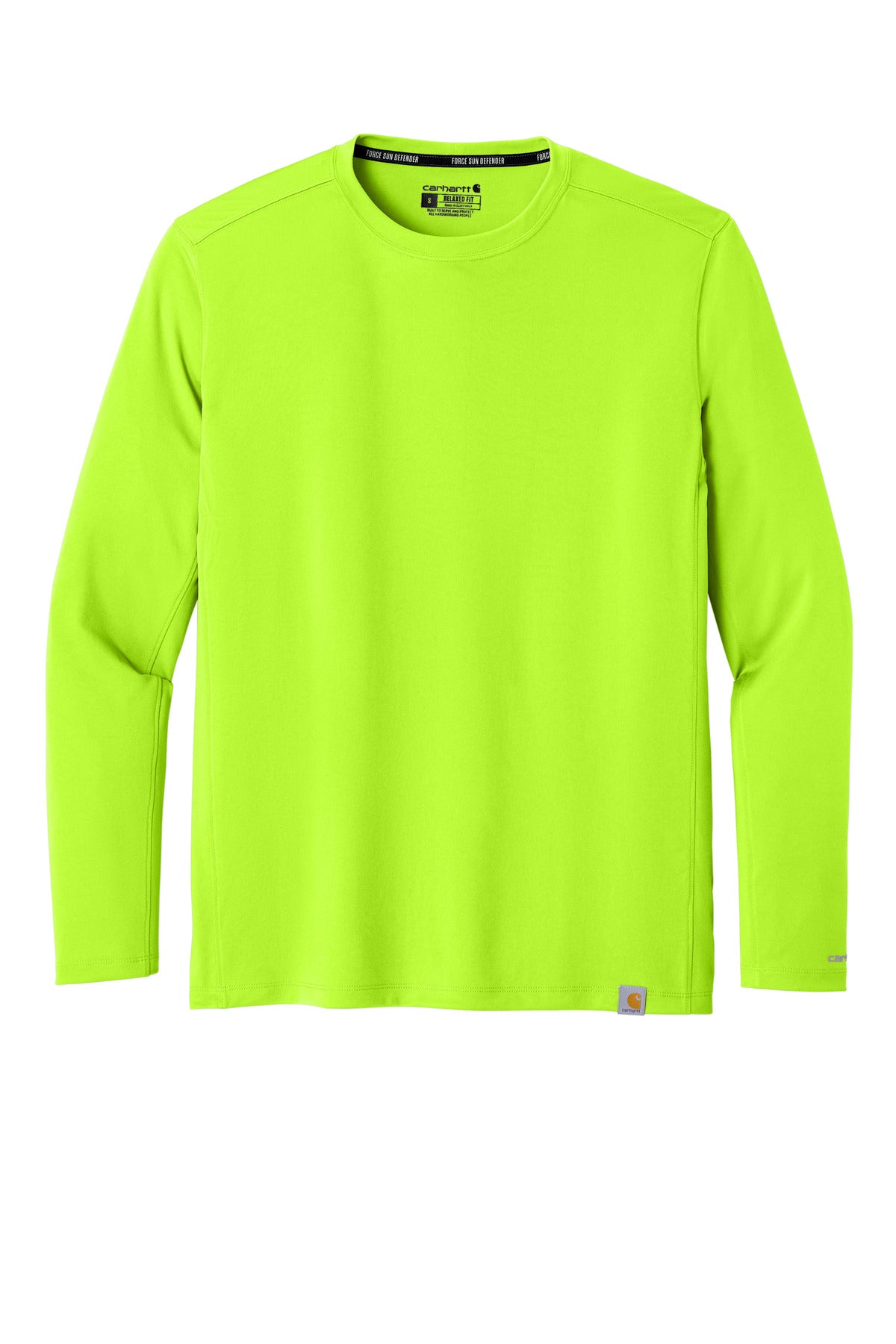 Front View of BriteLime Carhartt Force Sun Defender Long Sleeve T-Shirt CT106972