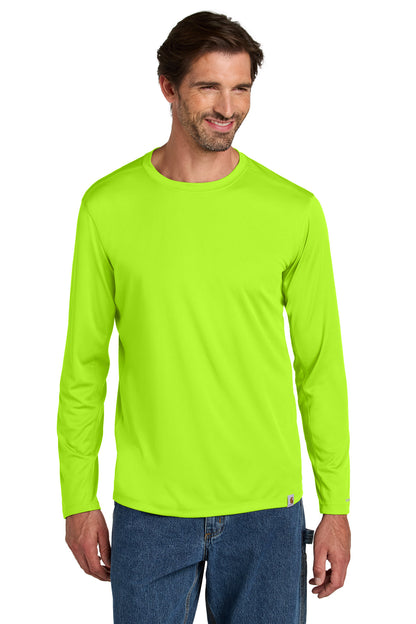Front View of BriteLime Carhartt Force Sun Defender Long Sleeve T-Shirt CT106972