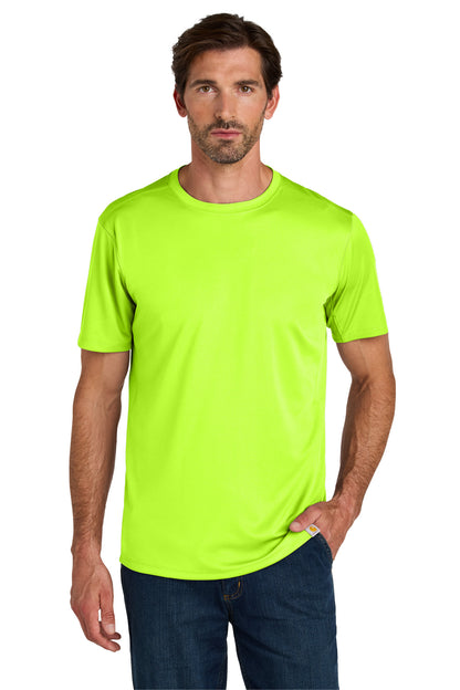 Front View of BriteLime Carhartt Force Sun Defender Short Sleeve T-Shirt CT106868