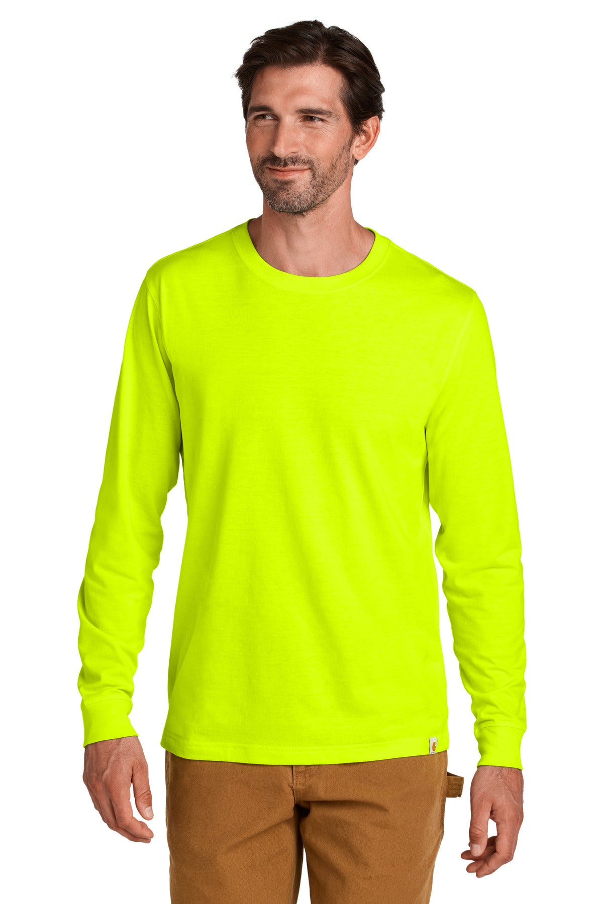 Front View of BriteLime Carhartt Long Sleeve T-Shirt CT106921