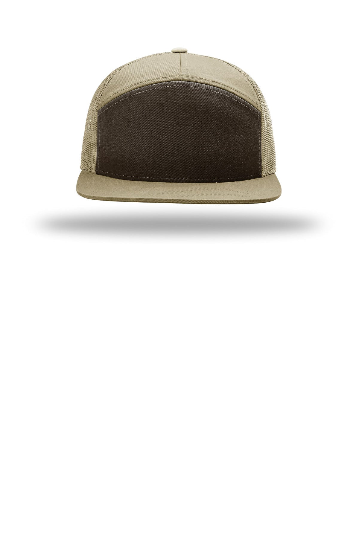 Front View of Br/Khk/Khk Richardson 7-Panel Trucker 168