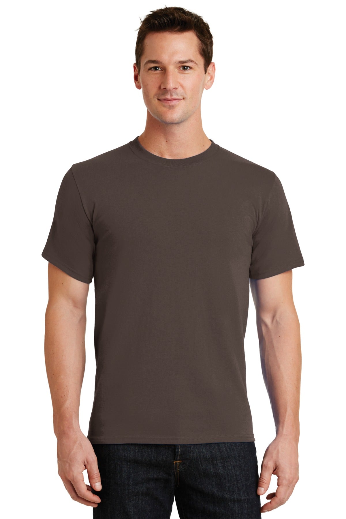 Front View of Brown Port & Co Essential Tee. PC61